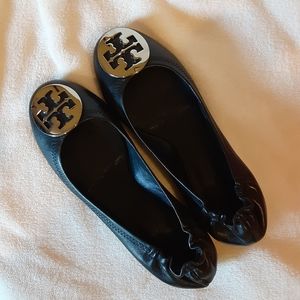 Tory Burch black/silver Reva flat